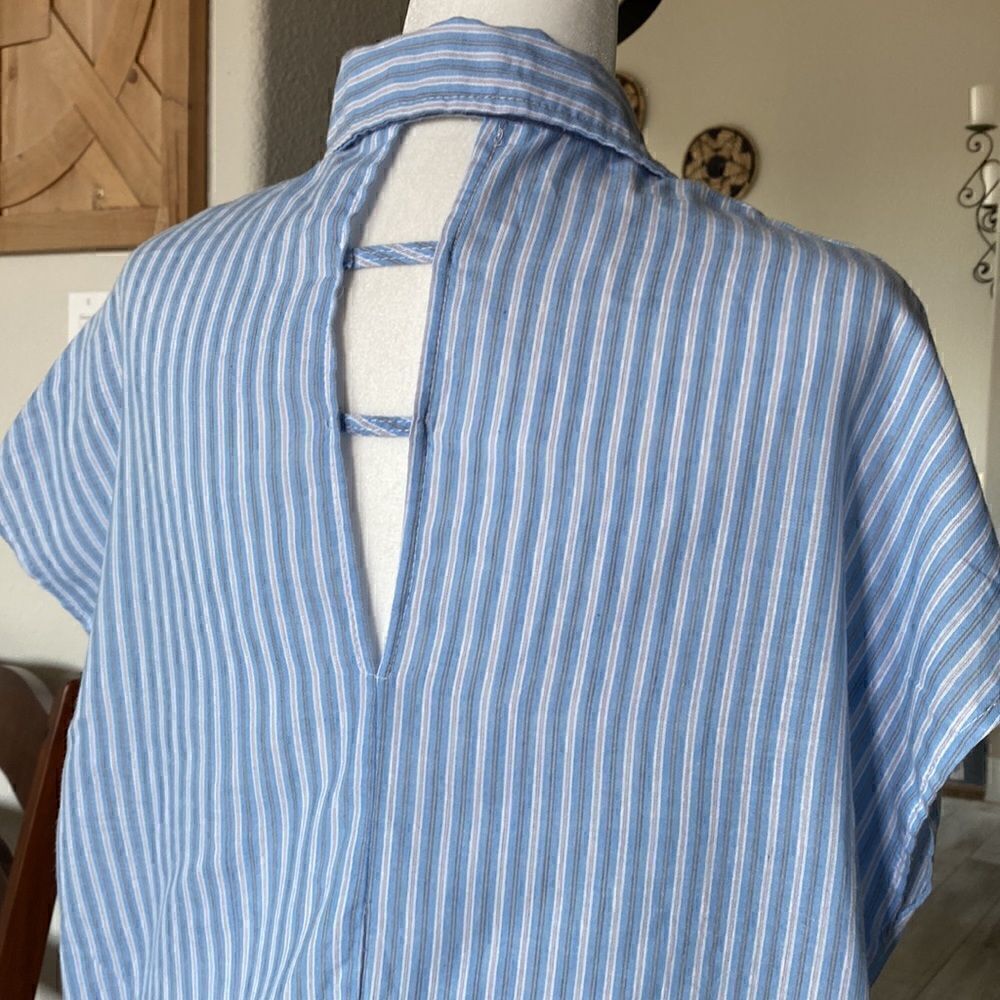 EINA Striped Blue White Button Down Short Sleeves Shirt Dress Small Mini - Picture 8 of 13